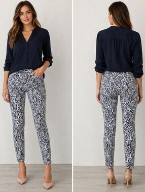 J.Crew Toothpick Skinny Jeans Fern Print Blue White Mid-Rise Womens 27 / 4